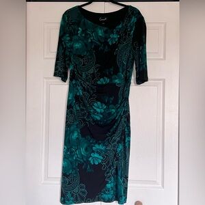 connected apparel Teal Floral Long Sleeve Sheath Dress size 14 Stretchy midi
